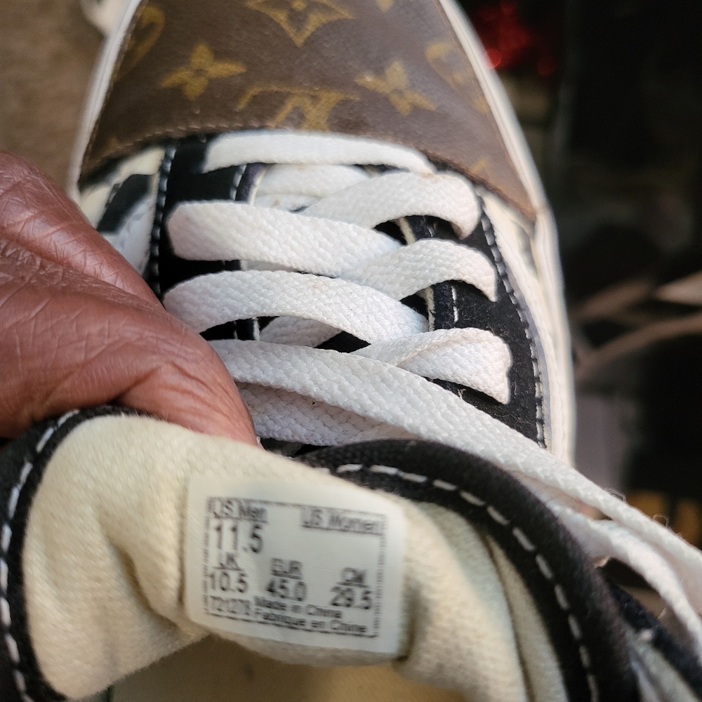 Vans Men's louis vuttion Old School Vans Custom Made Cream And CheckerBoard